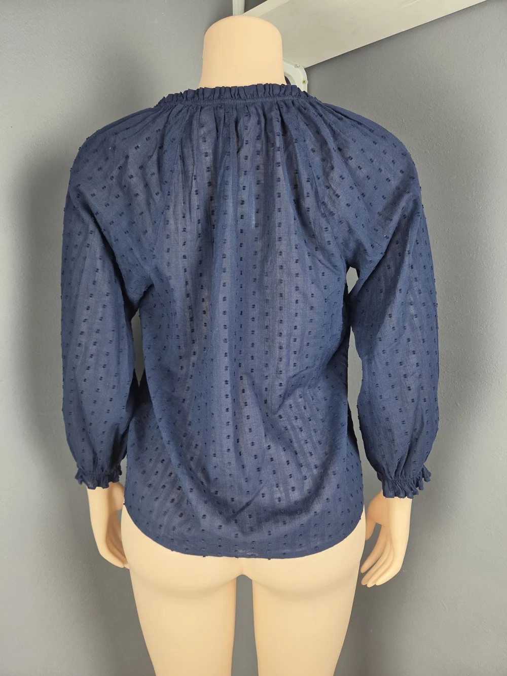 J. Crew Navy Swiss Dot Peasant Top